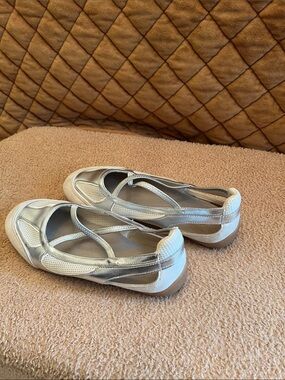 H&M Silver Metallic Ballet Flats with Crisscross Straps